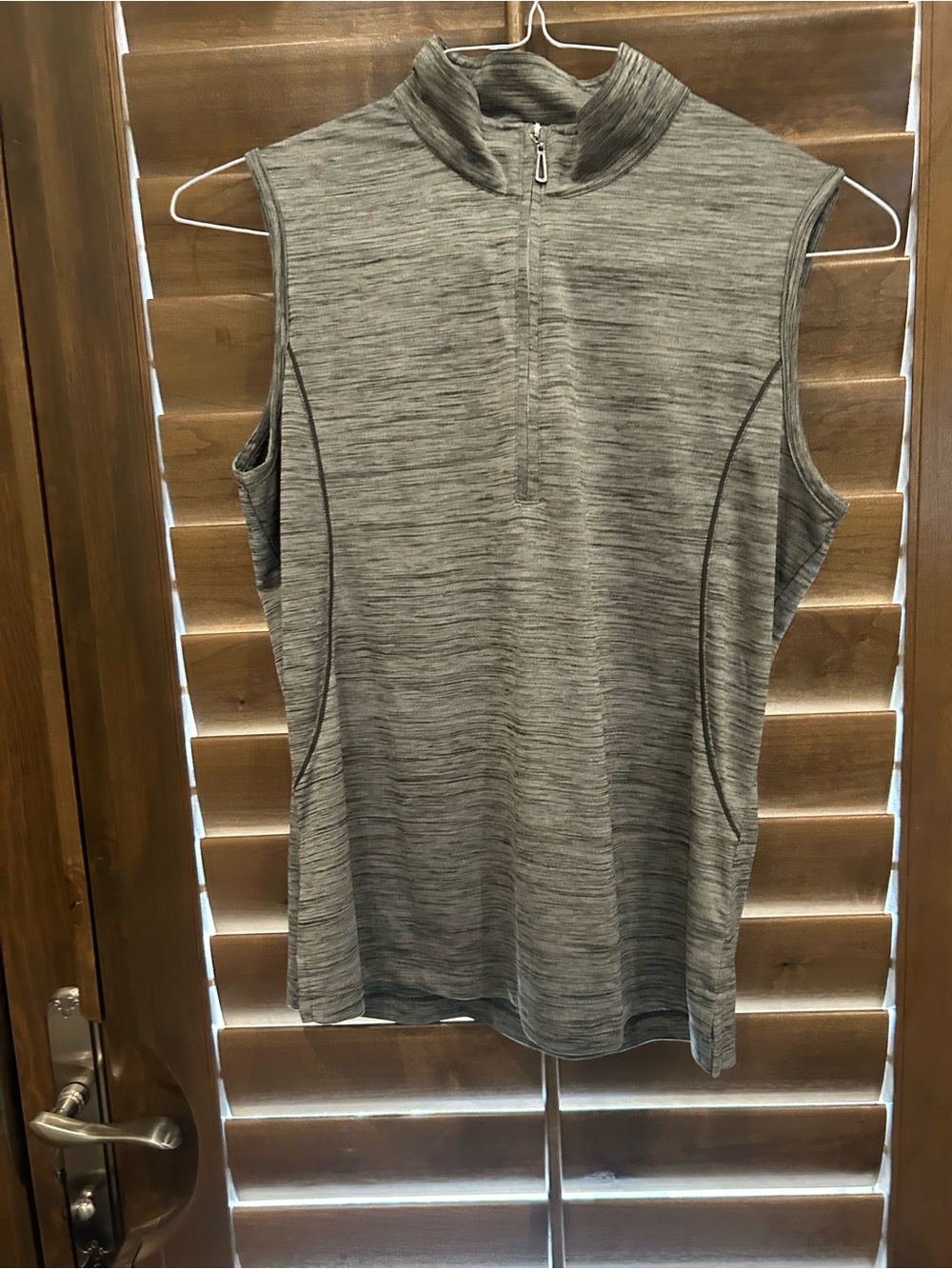 Sleeveless Heather Gray Zip-Up Mock Neck Tank